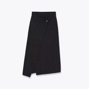 Women Knit Midi Skirt Asymmetric Hem Wrap Style Polyester Streetwear Fashion Button Decor Solid Color