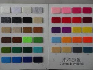 Color chart showcasing 44 felt fabric samples with ID numbers for custom gift bags