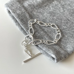 925 Sterling Silver Bracelet With Toggle OT Clasp Handmade Minimalist Twisted Rope And Smooth Chain Links For Women