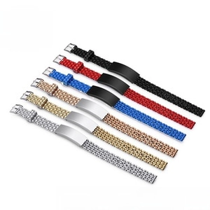 Close-up of stainless steel mesh bracelets in six colors with adjustable pin buckles