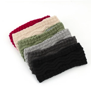 Winter fleece-lined knit headbands in multiple colors with stylish wavy crochet pattern