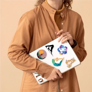 Waterproof mandala yoga stickers with cute cat meditation designs for laptop decoration