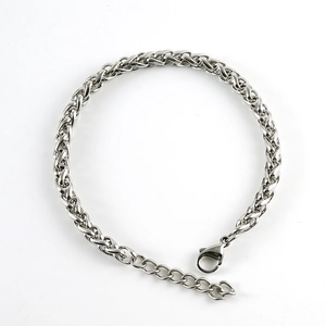 Polished stainless steel dragon bone wheat chain bracelet with lobster clasp and extension