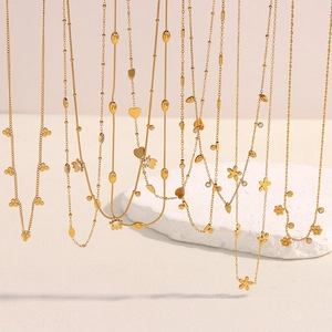Collier Pendentif En Acier Inoxydable Plaqué Or 18K Pour Femmes Chaîne Fine Géométrique Cœur Fleur Papillon Zircon