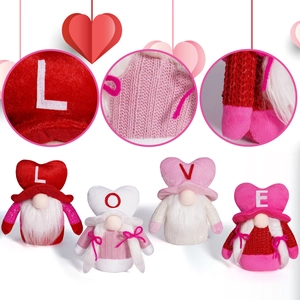 Set of 4 Valentine's Day Gnomes with LOVE letters and knitted heart decorations