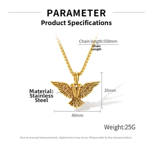 Detailed specifications of the gold double-headed eagle pendant necklace in stainless steel