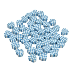 Blue and white checkered heart clay beads for DIY jewelry and phone chain accessories