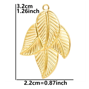 Detailed 3.2cm golden stainless steel leaf pendant showing intricate vein texture
