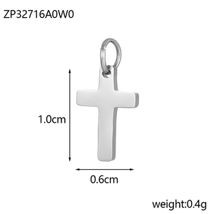 Polished silver stainless steel cross pendant with 1.0cm height dimensions