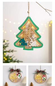 Luminous wooden Christmas ornaments with hollow tree design and Merry Christmas welcome sign