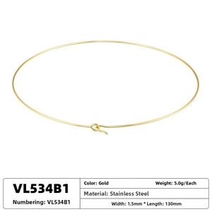 Detail of 1.5mm gold stainless steel neck ring with hook clasp and 130mm diameter