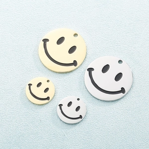 Hip hop style titanium steel smiley face pendant in gold and silver, various sizes