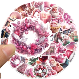 50pcs creative pink Christmas party stickers for car phone water bottle decoration