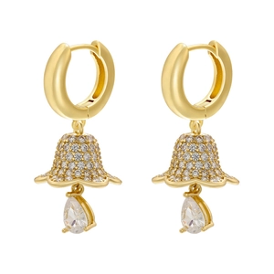 Elegant gold drop earrings featuring sparkling lily of the valley and pear-cut zircon crystals