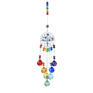 Rainbow crystal suncatcher with tree of life and evil eye garden decor hanging charm
