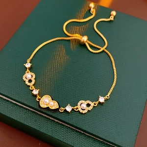 Adjustable Artificial Pearl Bracelet Copper Zircon Heart Gourd Enamel Elegant Jewelry Women Fashion Vintage Accessory