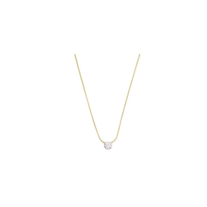 Minimalist gold necklace featuring a round zircon solitaire pendant on a thin cable chain