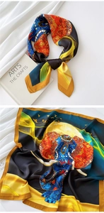 Artistic square silk scarf with elephant print and nature motifs for women's styling