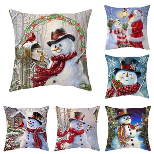 Christmas cushion covers set featuring festive snowmen and Santa Claus digital prints