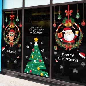 2025 Christmas Santa and reindeer static window stickers for festive shop glass decor