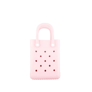Pink EVA cartoon style handbag with tote handles and signature perforated hole design