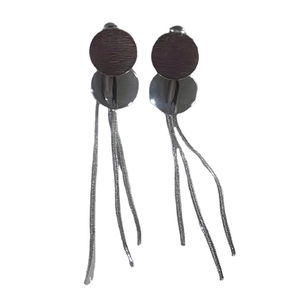 Silver needle long sequin tassel earrings with modern geometric metal design
