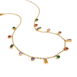 Elegante collana in acciaio inossidabile oro 18K con pendenti in cristallo colorato