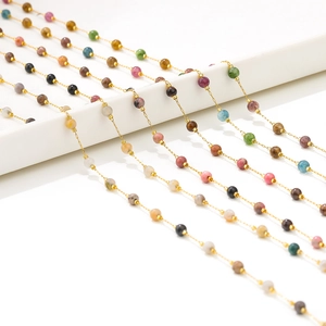 Colorful bead chain necklace made of stainless steel with vibrant mixed colors