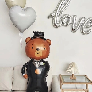 Wedding bear foil balloon set with love heart decor for romantic party and bridal shower