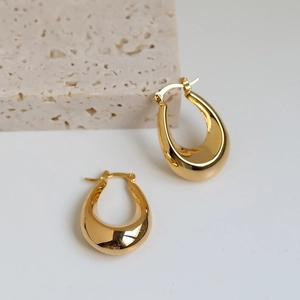 Minimalist Chunky Oval Hoop Earrings For Women Mirror Polished Metallic U Shaped Geometric Ear Buckles With Steel Earring Post