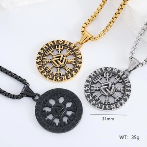 Nordic Viking rune necklaces in gold, silver, and black finishes on textured stone