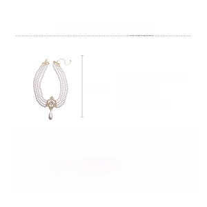 Detailed view of layered imitation pearl necklace with alloy pendant and dimensions
