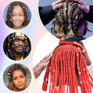 Collage of diverse models showing gold and silver hair charms for braids and locs