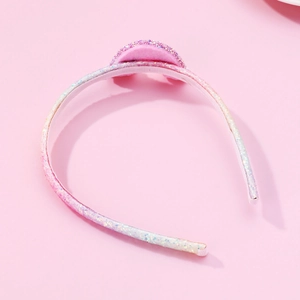Pink glitter rainbow headband for girls with cat ears and a colorful gradient design