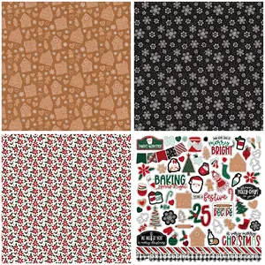 Christmas vintage scrapbook paper set with gingerbread and Merry & Bright festive patterns