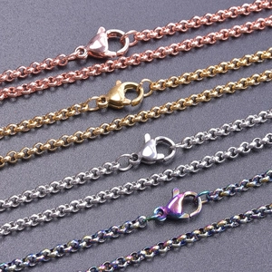 Chaînes à billes en acier inoxydable de 2,5mm en or rose, or, argent et arc-en-ciel avec fermoir