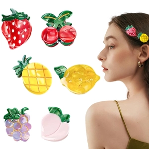 Fruit hair clips set featuring strawberry cherry lemon and grape for women and girls