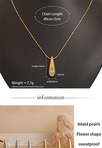 Detailed view of 316L stainless steel teardrop pendant with zircon inlay dimensions