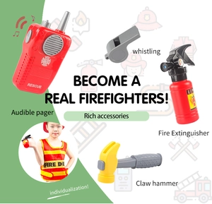 Kids firefighter roleplay set with vest, walkie-talkie, extinguisher, whistle and hammer