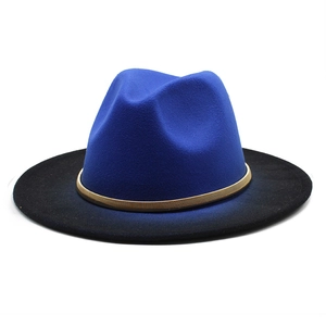 Fedora Hat Color Block Gradient Wide Brim Felt Jazz Cap With Gold Metal Band Retro For Men Women
