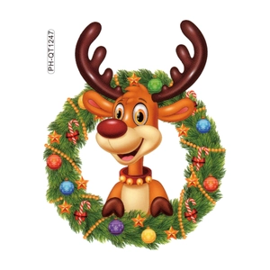 Christmas reindeer and green wreath wall sticker with colorful festive decorations