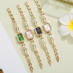 Montres bracelets à quartz carrées pour femmes avec lunette sertie de diamants en quatre couleurs