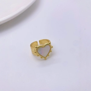 Vintage gold plated heart ring with mother of pearl inlay and adjustable open band