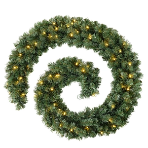 Green PVC Christmas garland with warm white LED lights for festive door and wall decor