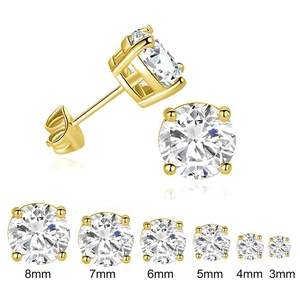 Classic four-prong round zircon stud earring set in six sizes from 3mm to 8mm for women
