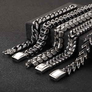 Men's Punk Skull Bracelet Vintage Stainless Steel Heavy Metal Biker Chain Link Gothic Jewelry Accessories For Men