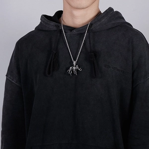 Retro elephant skeleton titanium steel pendant necklace with silver twist chain on model