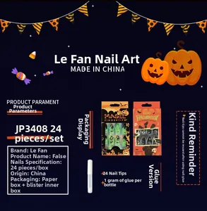 Details von Halloween künstlichen Nägeln mit Geist Kürbis Mustern und 24er Packung