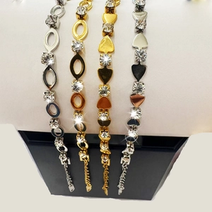Fashion Stainless Steel Rhinestone Link Bracelet For Women Gold Silver Plated Heart Oval Geometric Inlaid Adjustable Hand Chain Jewelry
