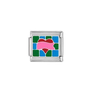 Italienisches Modul-Charm aus Edelstahl mit rotem Herz und buntem Emaille-Design